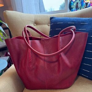 BNNU OS Devan Chili Red Portland Leather Tote Bag